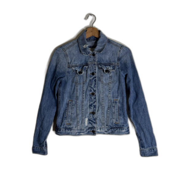 Abercrombie & Fitch Jacket Womens Small Blue Denim Distressed Jean Trucker Coat - Picture 1 of 14